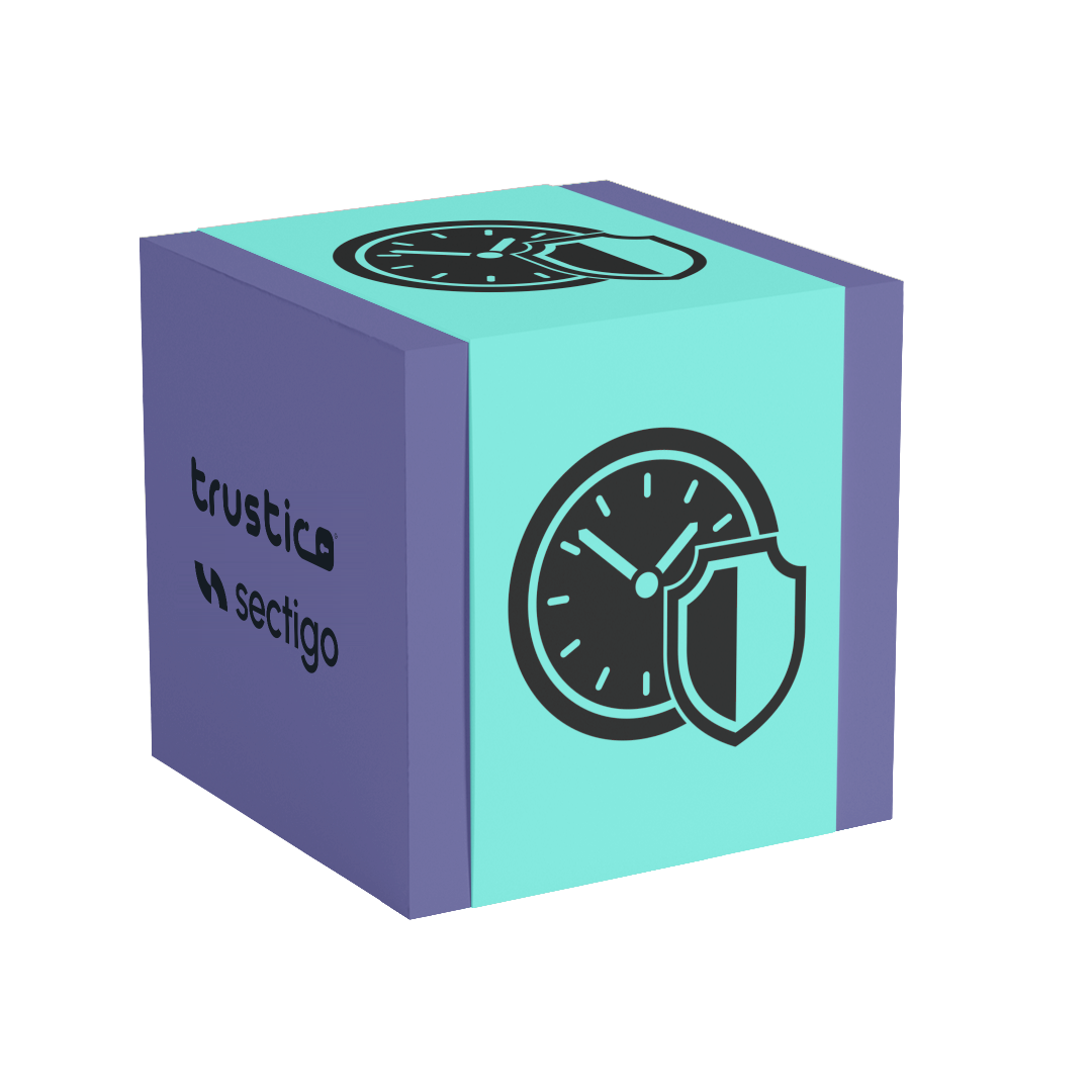 A 3D cube features a clock and shield icon on one face, while another displays the words “Sectigo® EV + Multi Domain - Additional SAN” and “Sectigo® CA,” emphasizing advanced capabilities like Subject Alternative Name for Multi Domain SSL Certificates - all set against a light background.