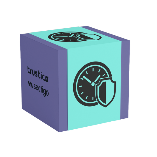 A 3D cube features a clock and shield icon on one face, while another displays the words “Sectigo® EV + Multi Domain - Additional SAN” and “Sectigo® CA,” emphasizing advanced capabilities like Subject Alternative Name for Multi Domain SSL Certificates - all set against a light background.